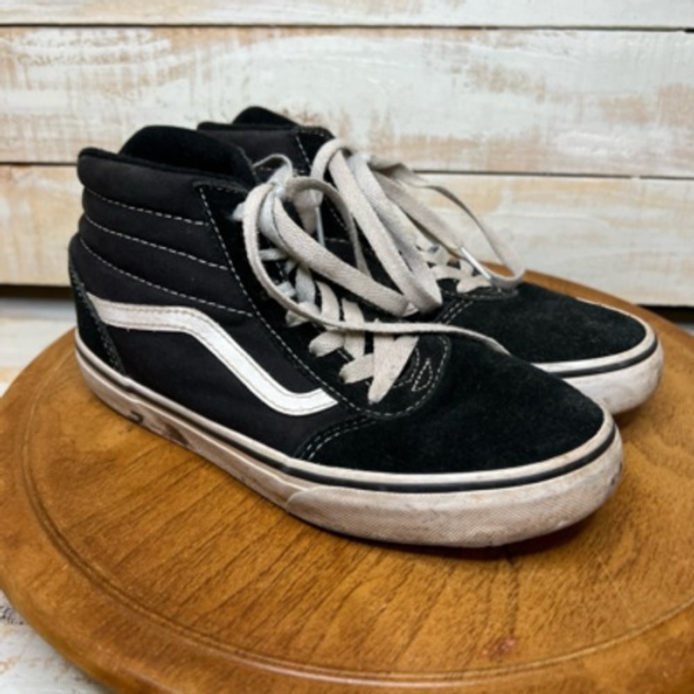 Vans Boys Old Skool Skate Shoes Athletic Black White 500714 High Top Lace Up 4 M - Picture 4 of 12